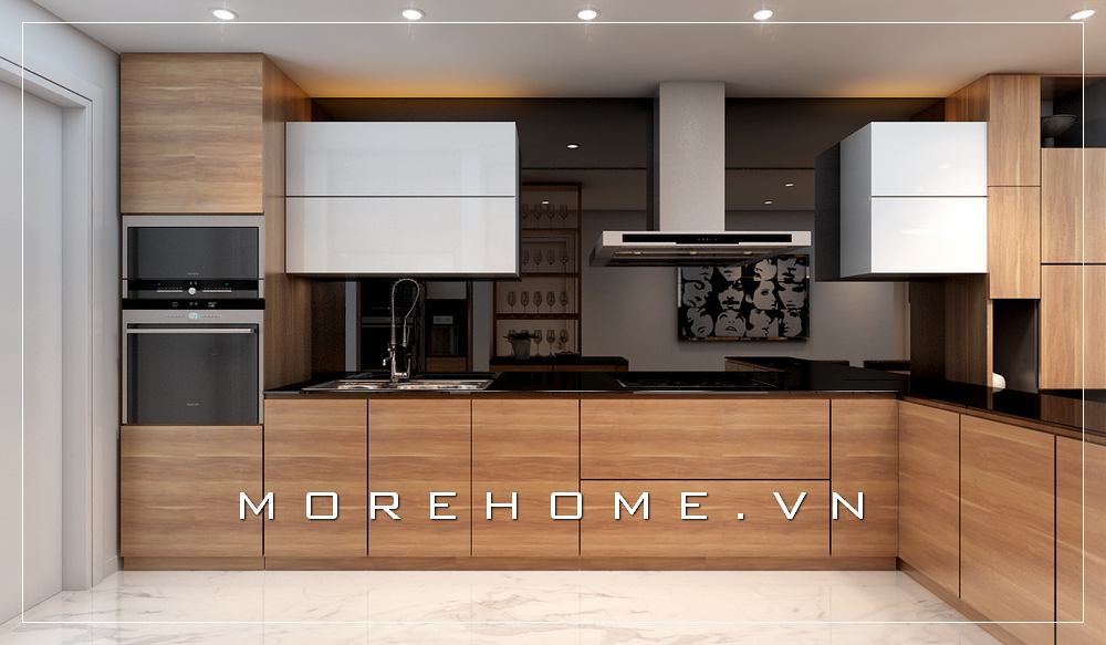 Thiết kế nội thất phòng bếp gỗ công nghiệp hiện đại, tiện nghi Thiết kế nội thất phòng bếp