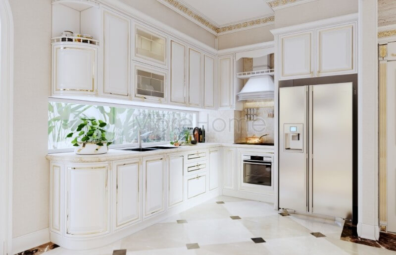 Tủ bếp gỗ, tủ bếp gỗ tự nhiên, tủ bếp tân cổ điển